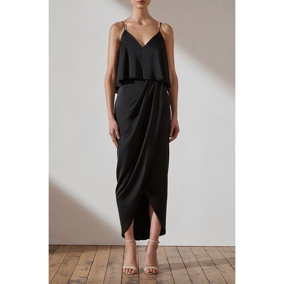 Shona Joy Luxe Frill Cocktail Dress Black Onyx Size 2 NWT - Picture 1 of 7